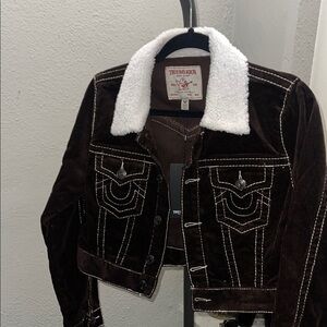 New Brown Women’s True Religion Corduroy Jacket with White Sherpa Collar. Size M